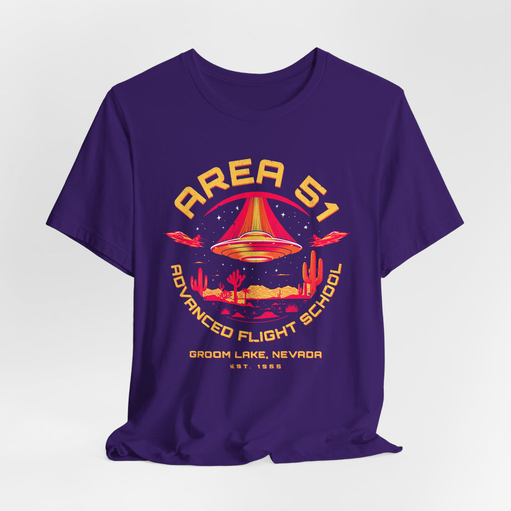 Area 51 Advanced Flight School T‑Shirt — Retro UFO Desert Graphic Tee