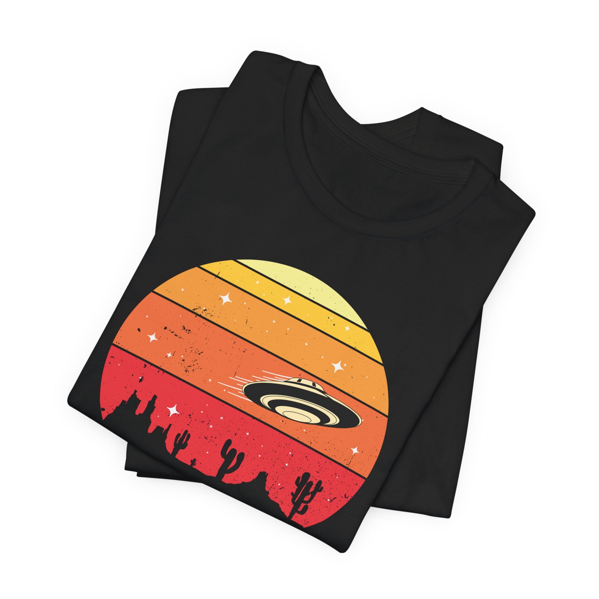 Believe UFO Tee — Retro Desert Sunset Alien Shirt