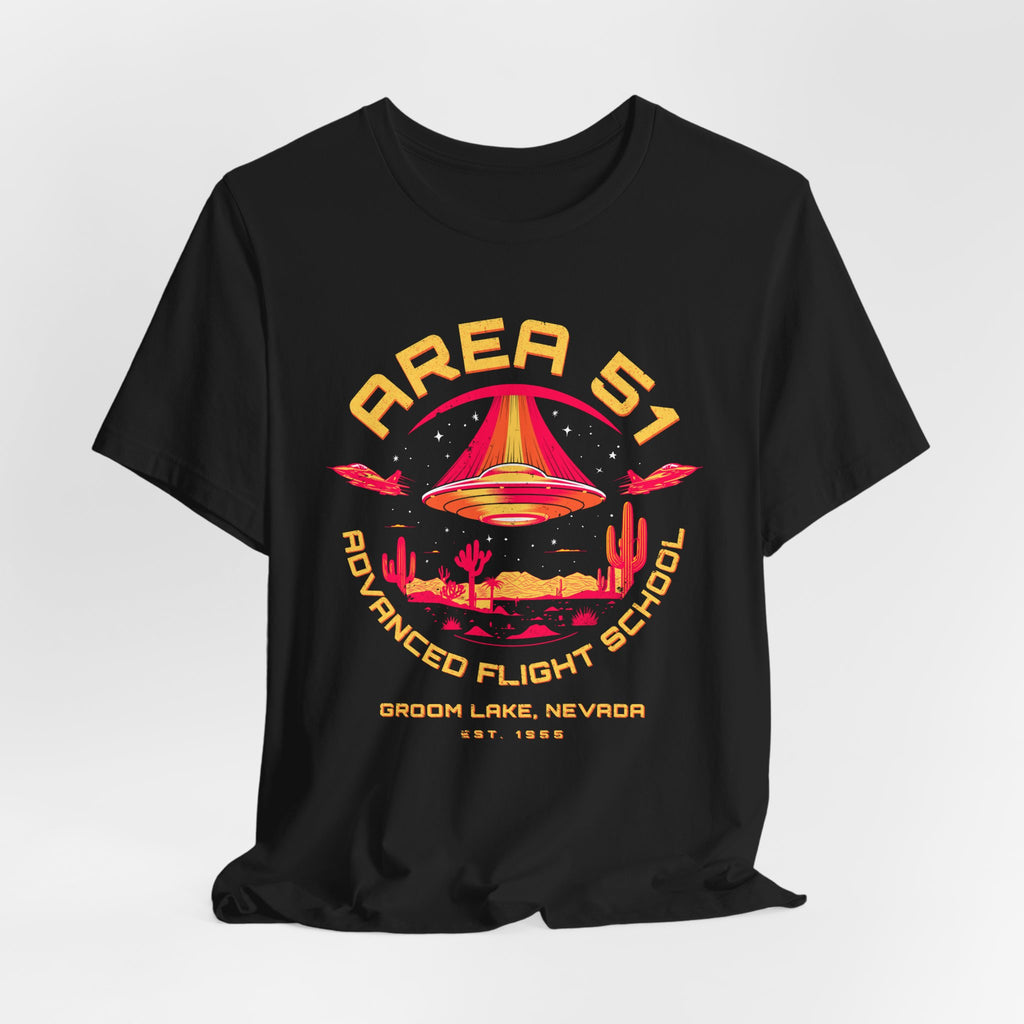 Area 51 Advanced Flight School T‑Shirt — Retro UFO Desert Graphic Tee