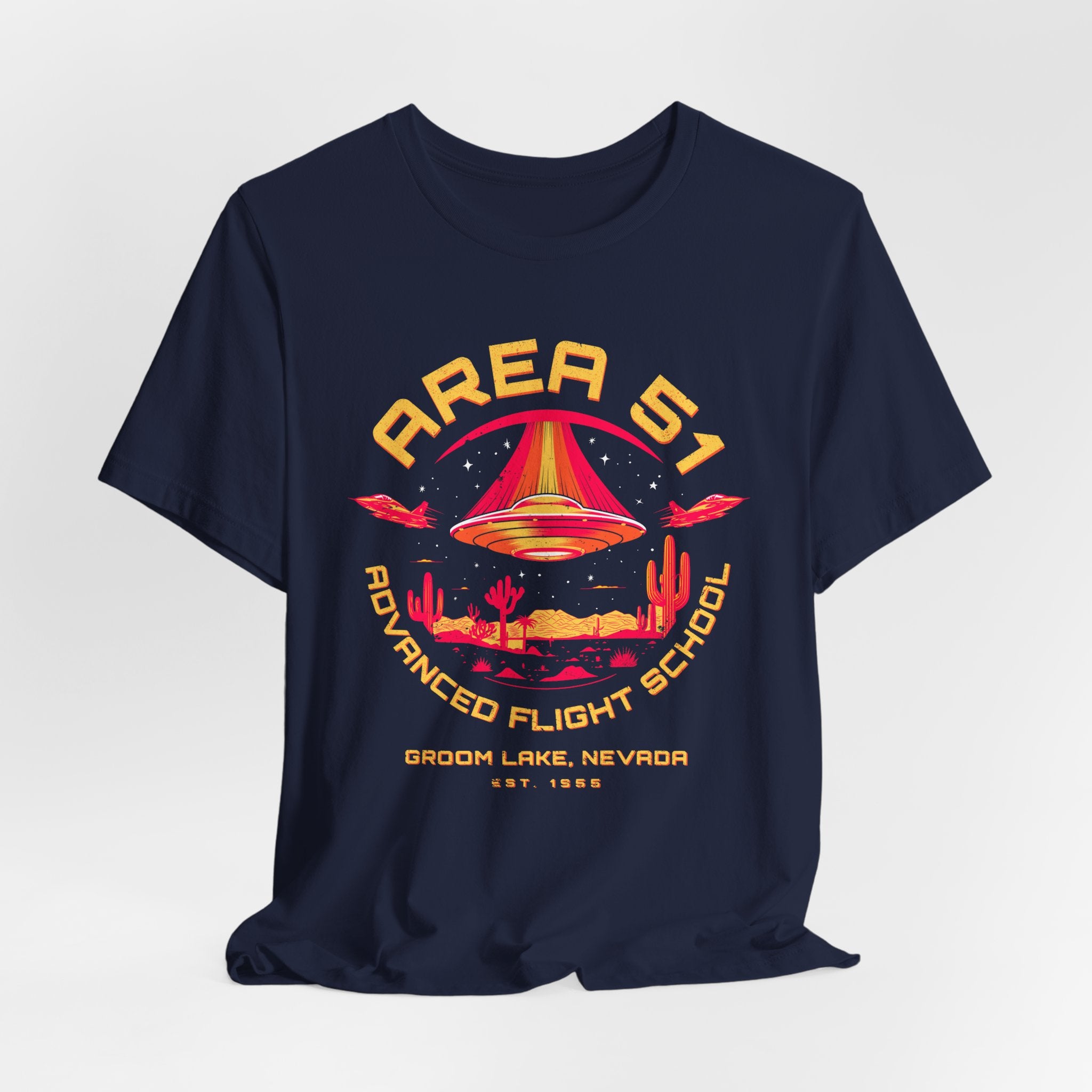 Area 51 Advanced Flight School T‑Shirt — Retro UFO Desert Graphic Tee