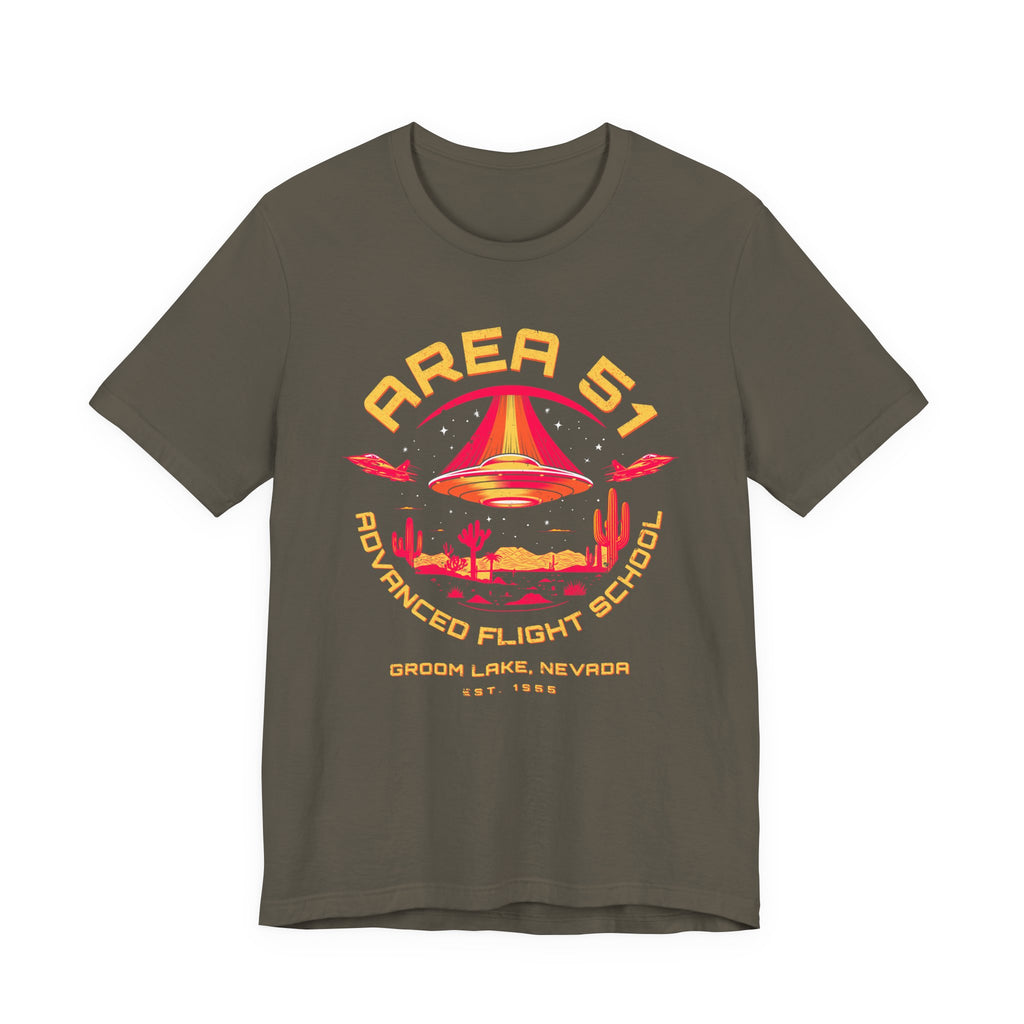 Area 51 Advanced Flight School T‑Shirt — Retro UFO Desert Graphic Tee