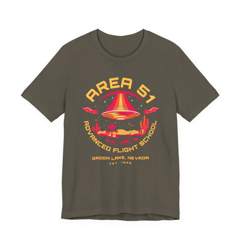 Area 51 Advanced Flight School T‑Shirt — Retro UFO Desert Graphic Tee