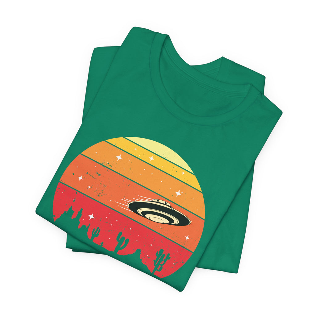 Believe UFO Tee — Retro Desert Sunset Alien Shirt