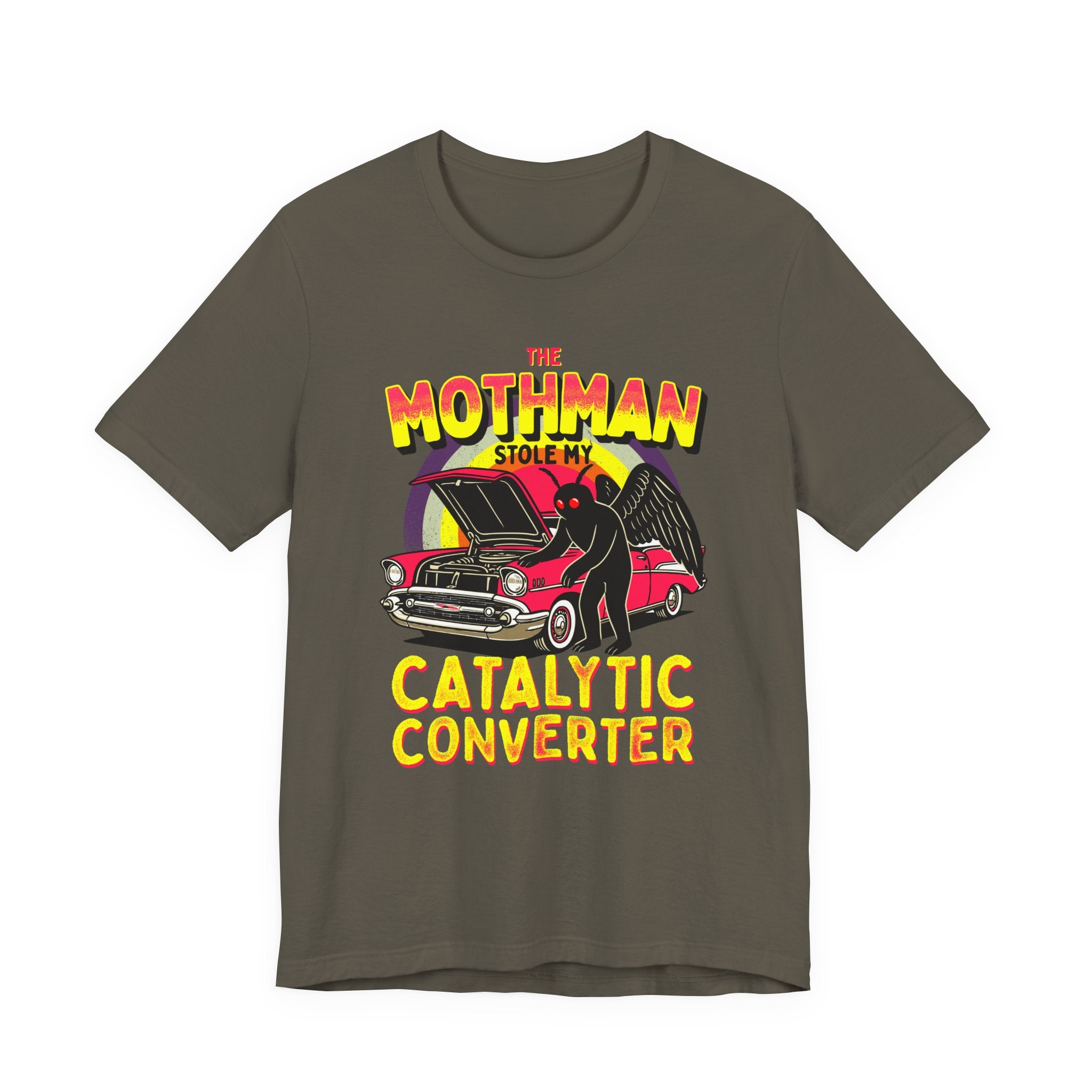 The Mothman Stole My Catalytic Converter" Retro Horror Car Tee