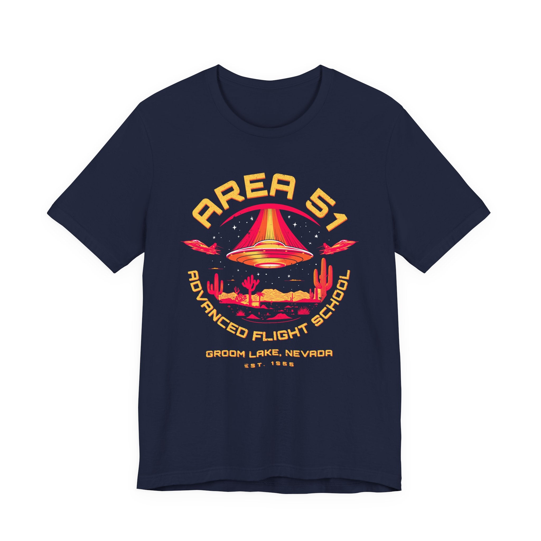Area 51 Advanced Flight School T‑Shirt — Retro UFO Desert Graphic Tee