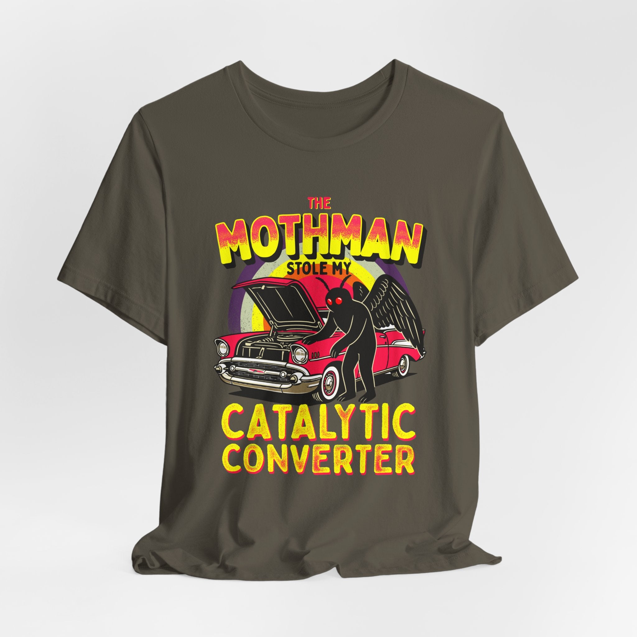 The Mothman Stole My Catalytic Converter" Retro Horror Car Tee
