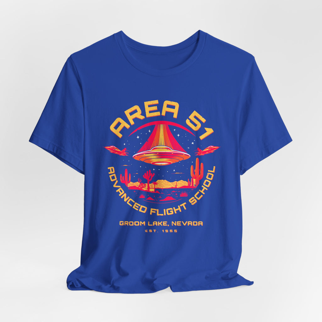 Area 51 Advanced Flight School T‑Shirt — Retro UFO Desert Graphic Tee