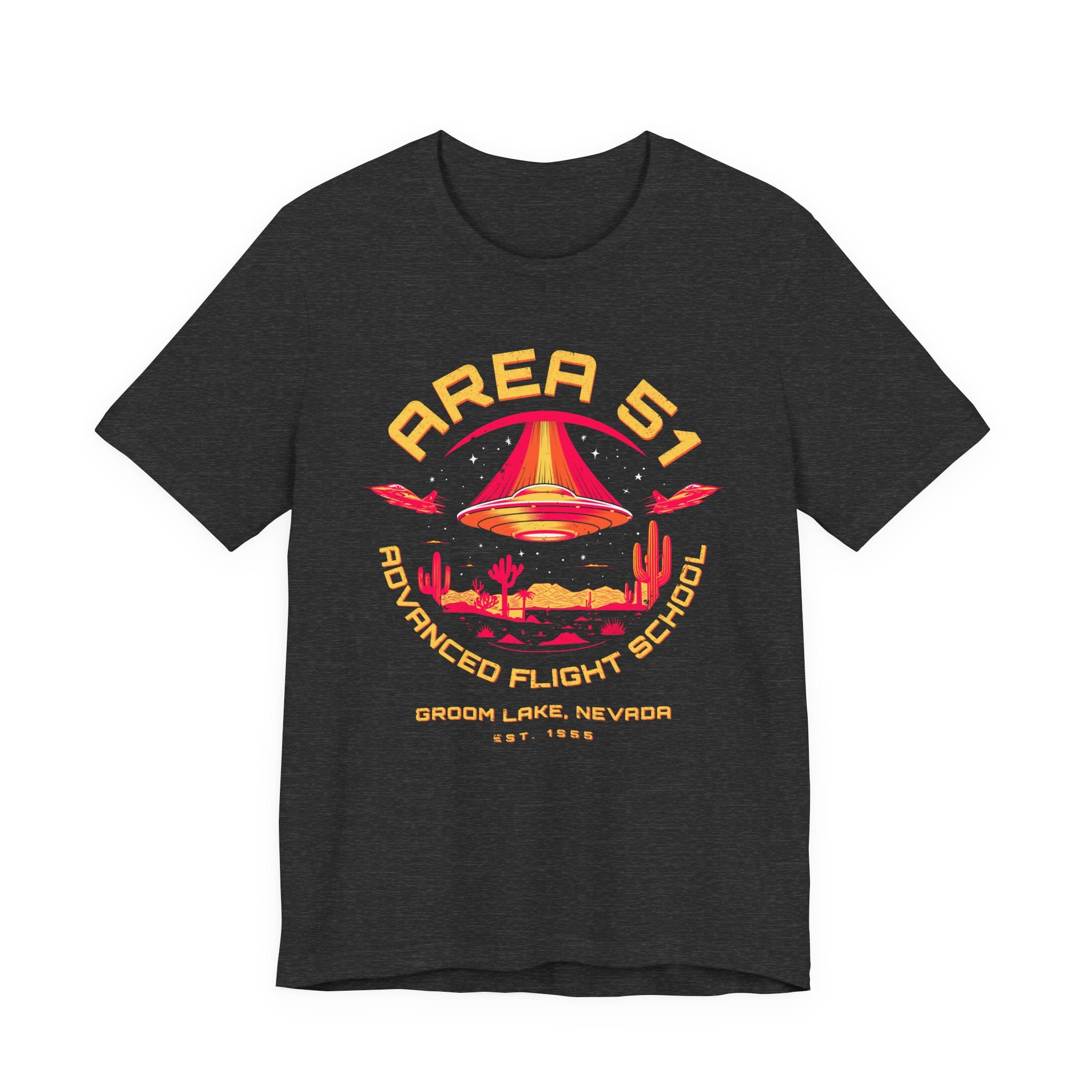Area 51 Advanced Flight School T‑Shirt — Retro UFO Desert Graphic Tee