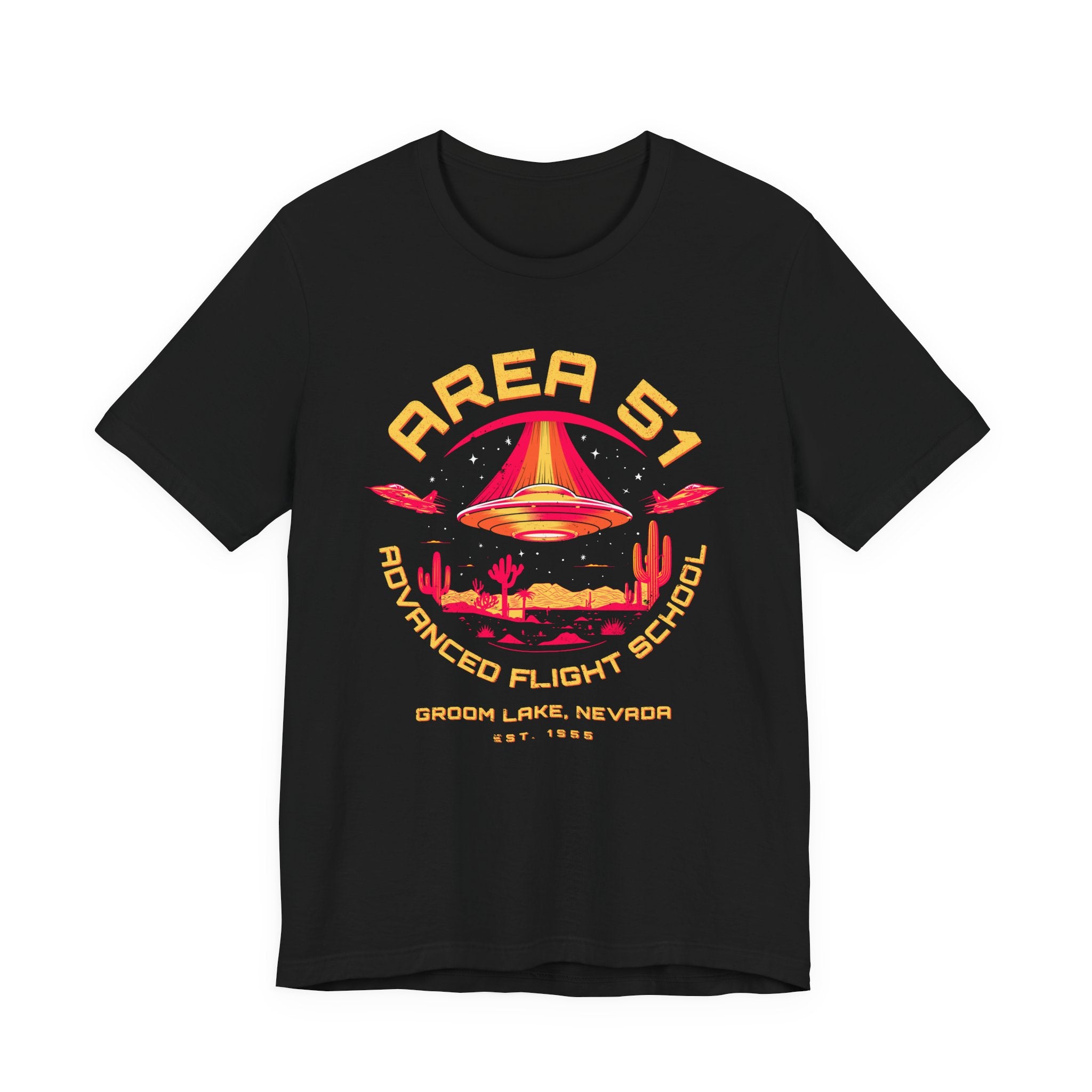 Area 51 Advanced Flight School T‑Shirt — Retro UFO Desert Graphic Tee